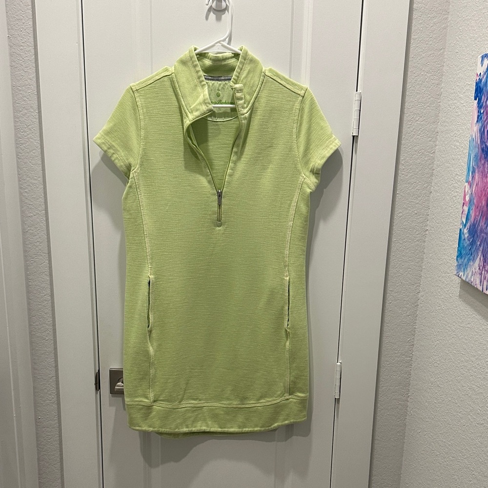 Tommy Bahama Tobago 1/2 Zip Light Green Short Sleeve Mini Dress